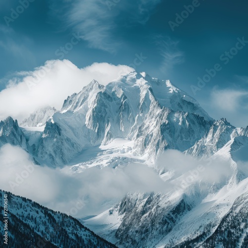 Top of mountains, panoramic view, winter alps landscape