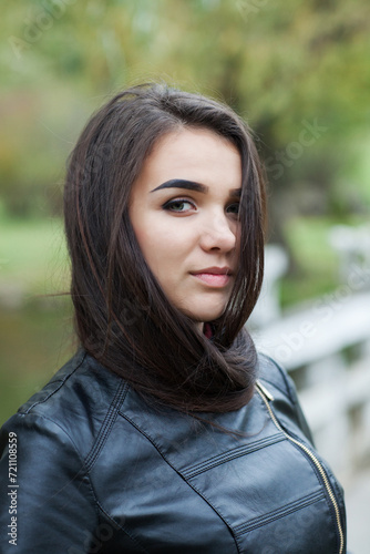 Beautiful girl with shiny black hair and black eyes. Miss from Ukraine