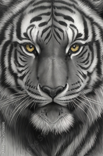 A majestic white Bengal tiger, its fierce gaze captured in a striking portrait, embodies the essence of a powerful and dangerous wildcat in its natural habitat, showcasing the beauty of nature's 