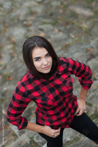 Beautiful girl with shiny black hair and black eyes. Miss from Ukraine