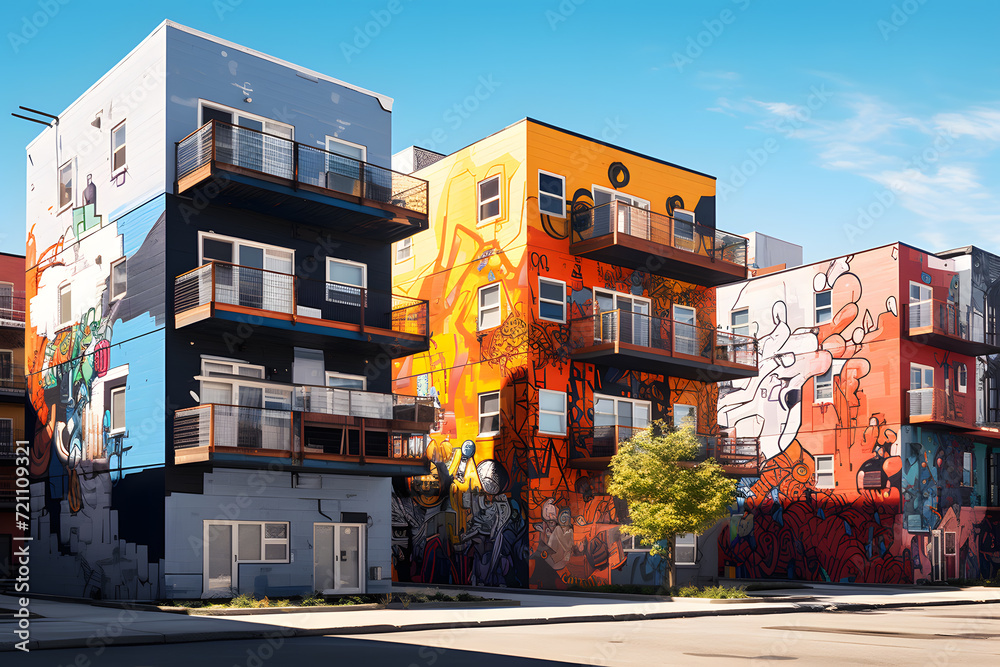 Artistic Condo Buildings with Murals and Graffity