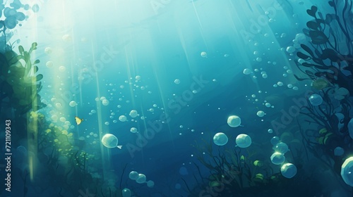 A serene vector design of underwater bubbles in their natural underwater habitat, emphasizing the delicate textures and lifelike qualities against a clean and immersive background, all