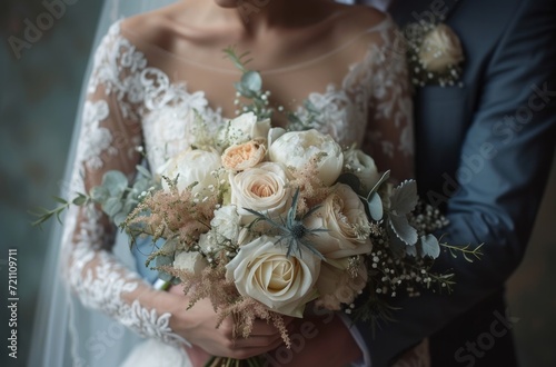 a couple embracing and one of them holding the hands of the bride