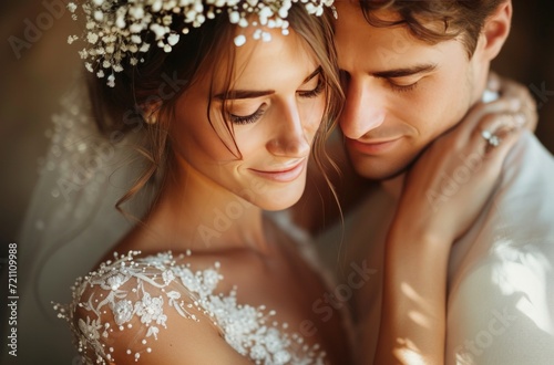 a couple embracing and one of them holding the hands of the bride