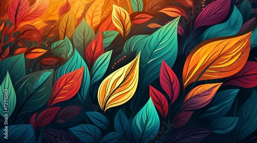 A serene vector representation of a leafy backdrop, featuring an assortment of leaf shapes and vibrant colors, with the clarity and precision of an HD camera