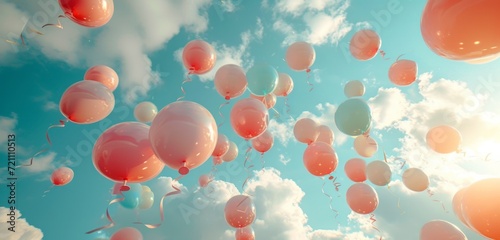 blue  pink and pastel balloons flying in the air 