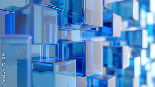                         3D                        _       3D model of glass squares. Chromatic sculpture. Blue based wallpaper background  Generative AI 