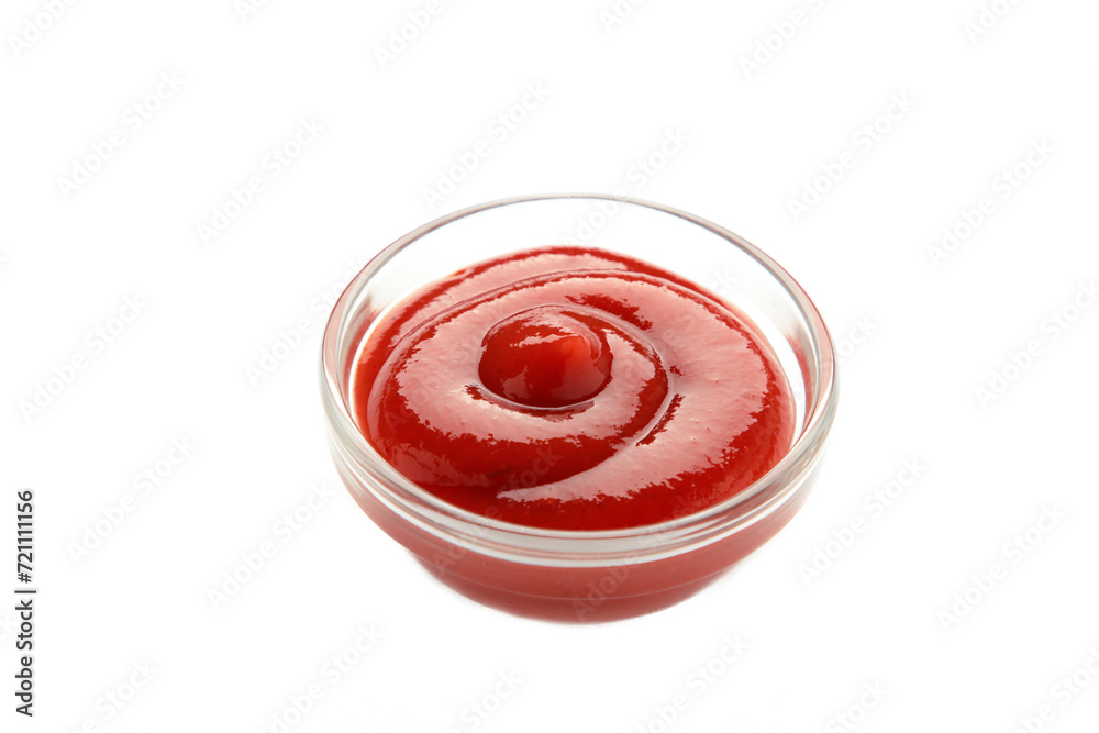 custom made wallpaper toronto digitalSmall glass condiment bowl of red tomato sauce ketchup isolated on white background.