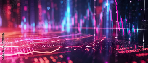 Abstract background with Financial charts and graphs technology, pink purple colorful ,background ultra wide 21:9