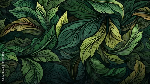 An enchanting vector design of a lush leaf background, emphasizing the intricate patterns, vibrant greens, and the natural beauty of leaves, all
