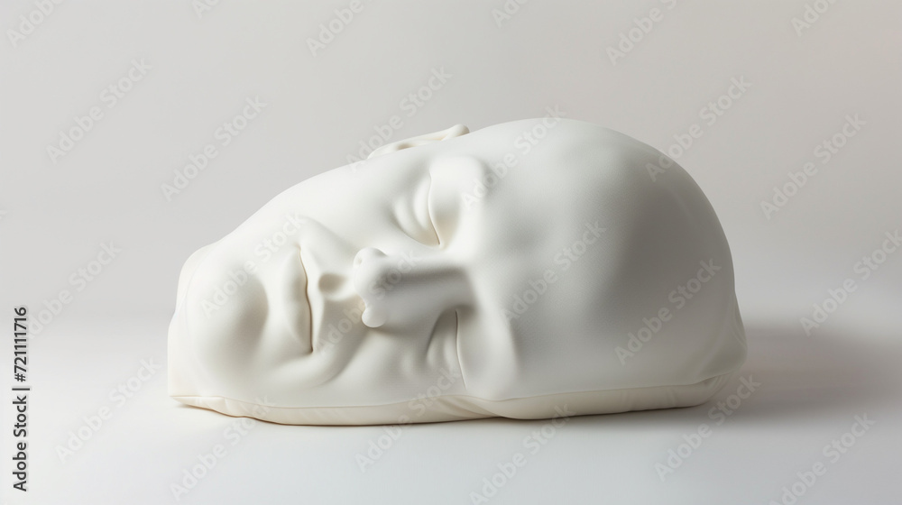 Obraz premium Calming sleeping pillow white human face fine art and design on white background.