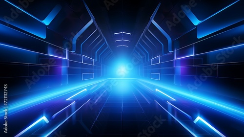 Abstract futuristic background with hexagons and blue neon lights. 3d rendering, 3D rendering of abstract hexagon background  © Rana