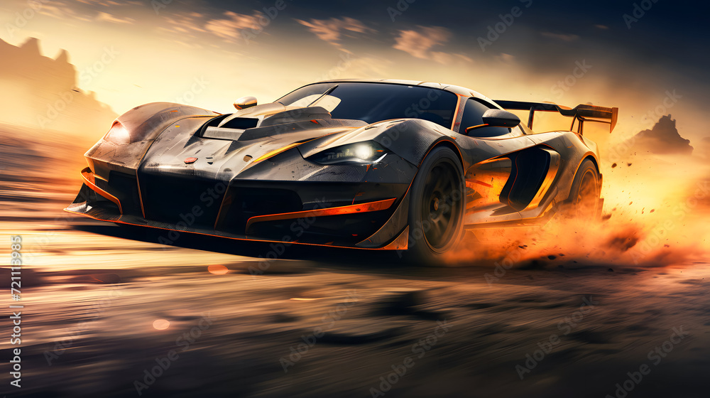 A sports car speeding through the city with vibrant light trails, creating a dynamic and energetic urban atmosphere, perfect for automotive and nightlife themes A sports car speeding through the city with vibrant light trails, creating a dynamic and energetic urban atmosphere, perfect for automotive and nightlife themes
