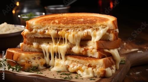cut the Grilled Cheese Sandwich into four interesting squares of cheese on the table
