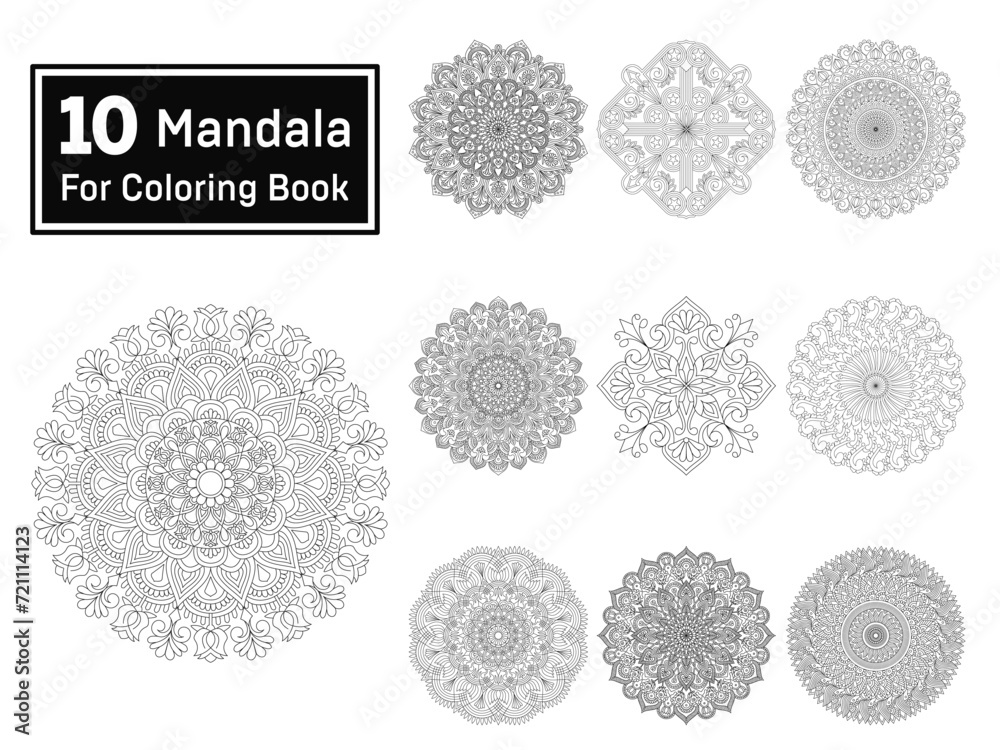 Bundle of 10 Mystic Spirals Mandala For Coloring Book Page