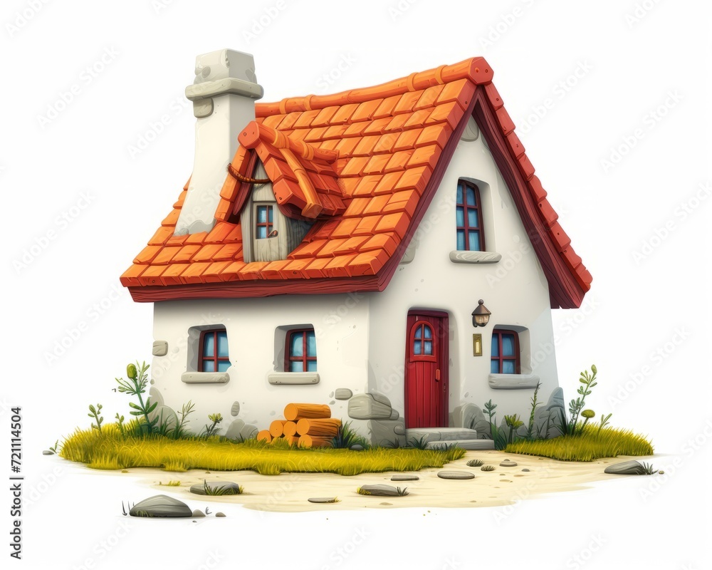 a simple cartoon image of house, isolated on white background