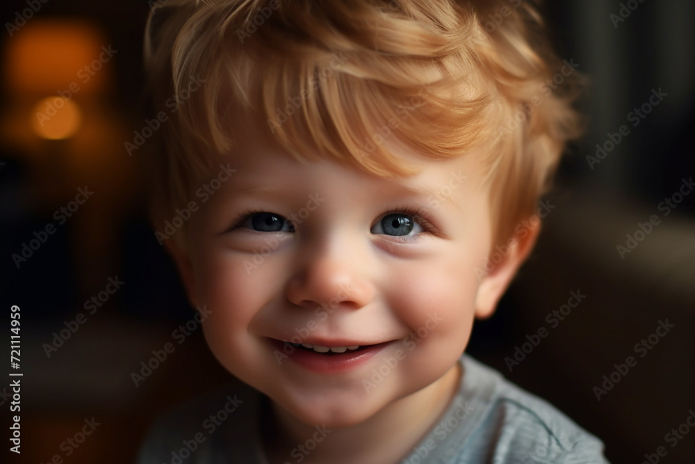 Portrait of a blond boy smiling. studio portrait.
