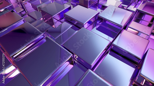 正方形のガラスの3Dモデル。背景画像_紫色 3D model of glass squares. Chromatic sculpture. Purple based wallpaper background [Generative AI]