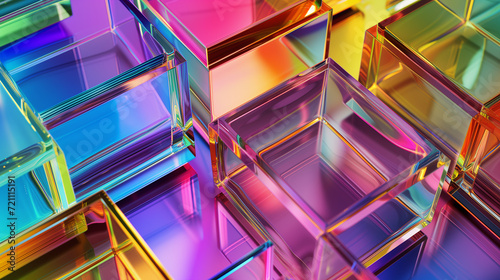 正方形のガラスの3Dモデル。背景画像_カラフル色とりどり 3D model of glass squares. Chromatic sculpture. Colorful based wallpaper background [Generative AI]