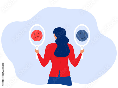 Mental health flat concept,Woman Positive and negative emotions,good and bad mood.opposites psychological vector mood swings vector illustration