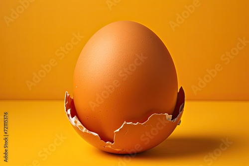 In a broken egg, a whole egg on a yellow background, Generative AI