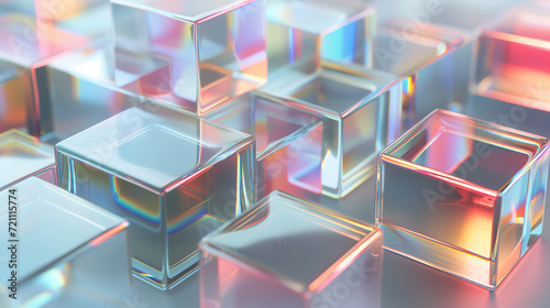 正方形のガラスの3Dモデル。背景画像_カラフル色とりどり
3D model of glass squares. Chromatic sculpture. Colorful based wallpaper background [Generative AI] photo