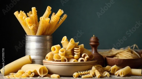 retro still life with assortment of uncooked pasta photo