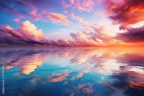 Beautiful sunset over the sea. Colorful sky with clouds. Generative Ai