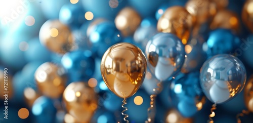 gold and blue balloons in blue background