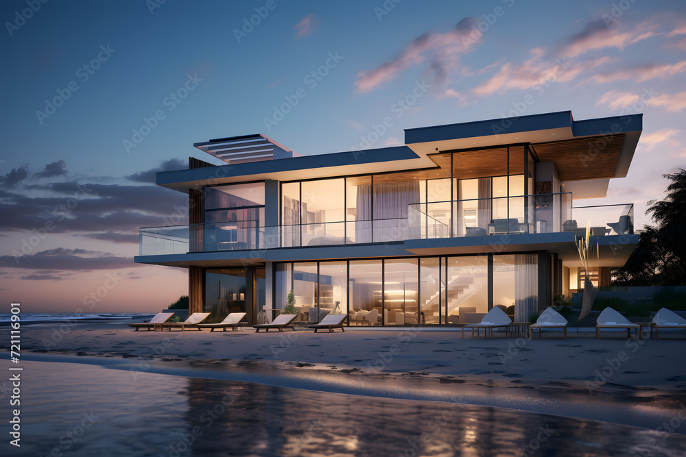 Fototapeta premium Beachfront House Construction with Ocean Views