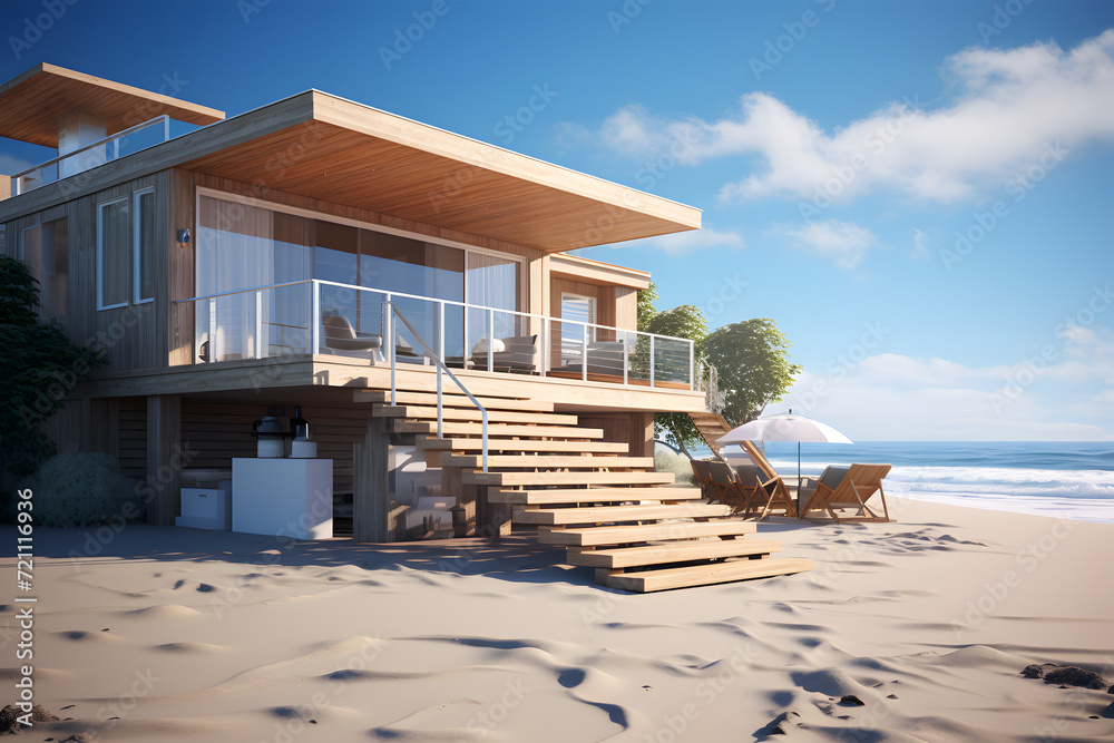 Obraz premium Beachfront House Construction with Ocean Views