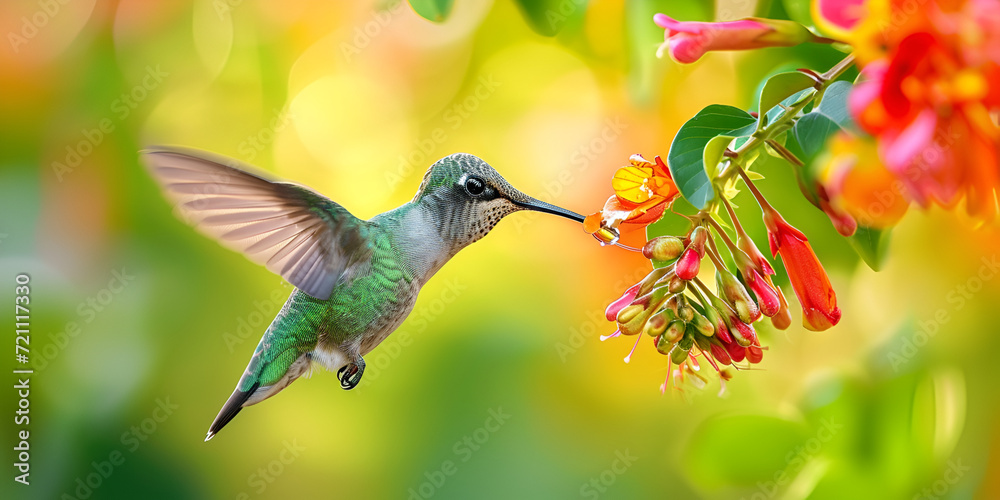 hummingbird suck nectar from flower pollen blurred bokeh background, ature's Precision: Hummingbird Hovering Gracefully While Sipping Nectar hummingbird suck nectar from flower pollen blurred bokeh background, ature's Precision: Hummingbird Hovering Gracefully While Sipping Nectar