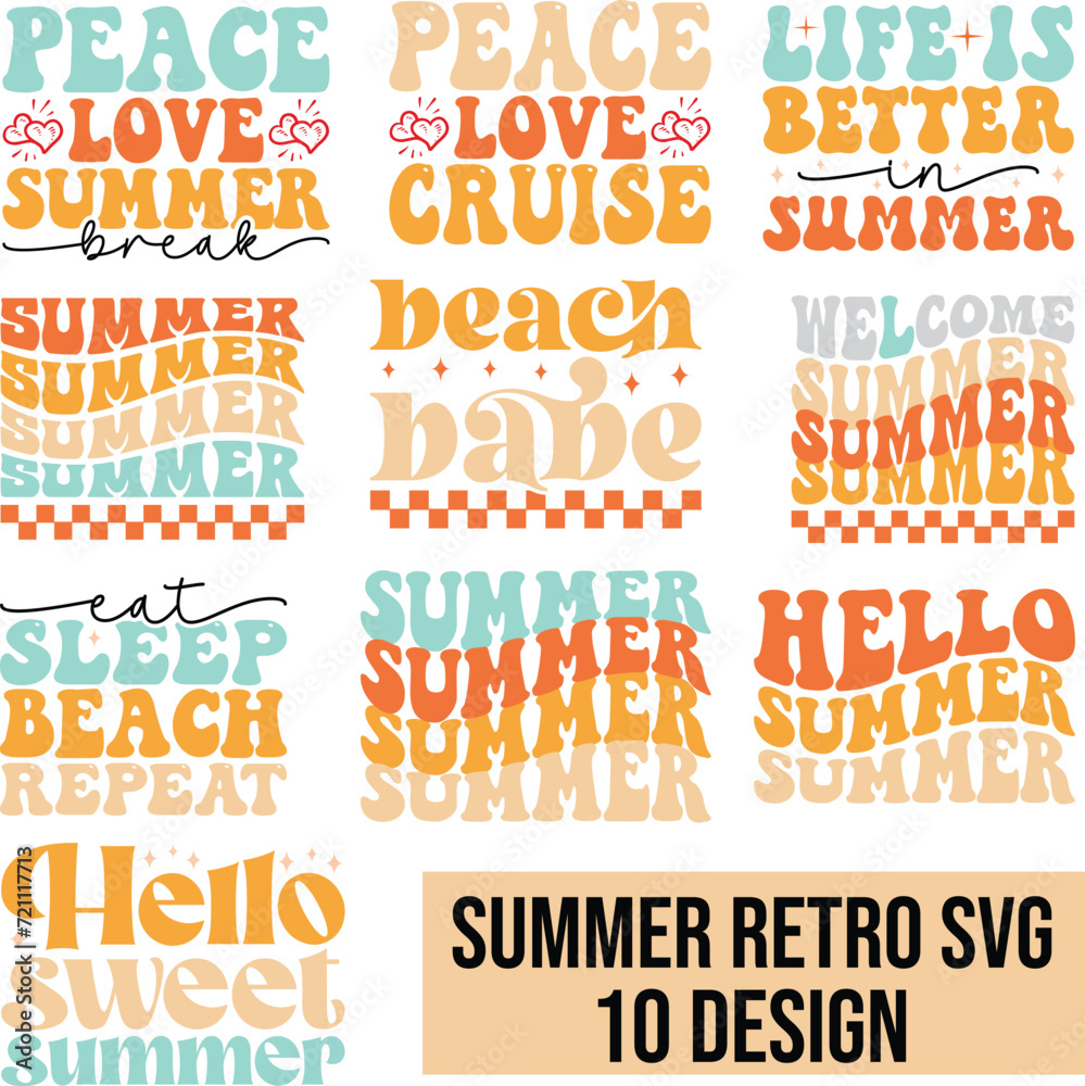 Retro Summer svg Bundle, Retro Summer svg, Retro svg, Wavy Letters svg, Retro Shirt png,