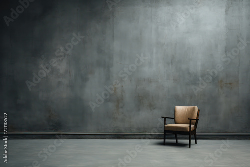 Vintage Living: An Empty Room with Old Furniture, Grunge Walls, and a Dark Concrete Floor