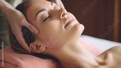 woman face doing massage and spa with bohemian style and use pastel color  