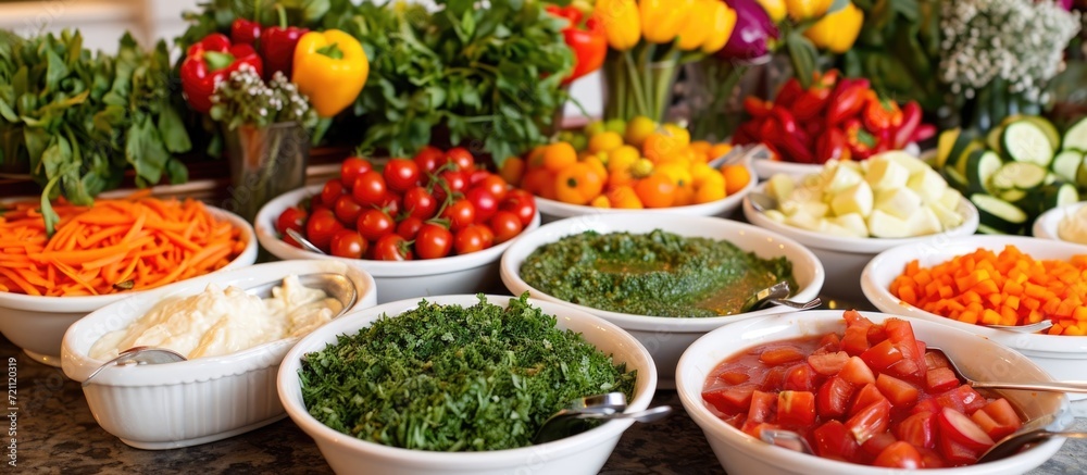 Vegetarian dip station - raw veggies + sauce.