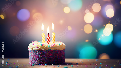 Birthday cake with blur colorful background