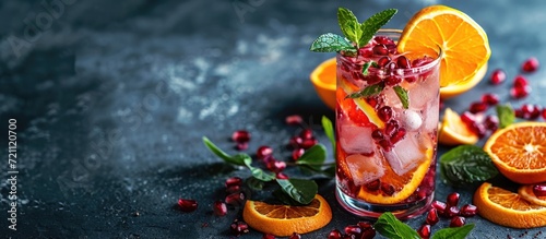 Photographie Text space with focus on citrus and pomegranate cocktail for festive drinks