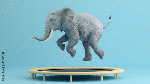 3d illustration of an elephant jumping on a tram