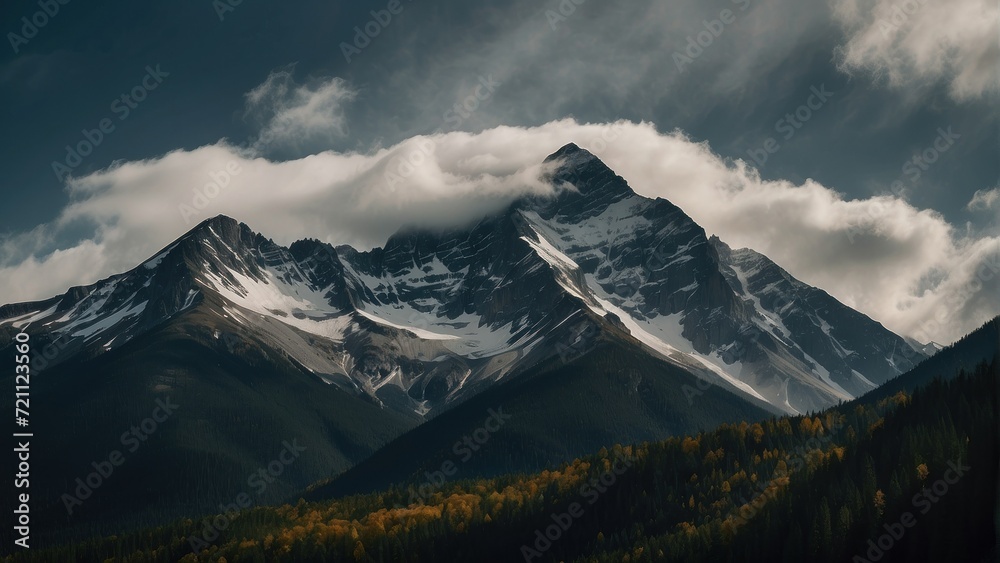 View of moody mountain peaks.  Generative, AI.