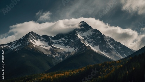 View of moody mountain peaks. Generative, AI.