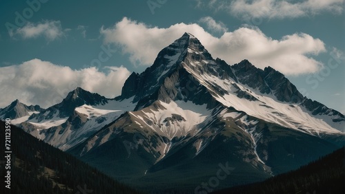 View of moody mountain peaks. Generative, AI.