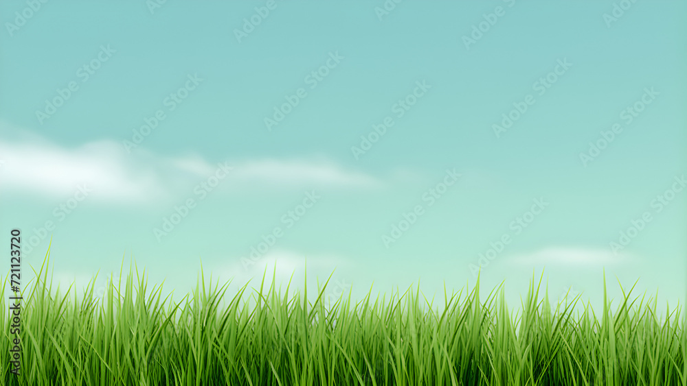 Panoramic View of Lush Green Grass, green grass and blue sky