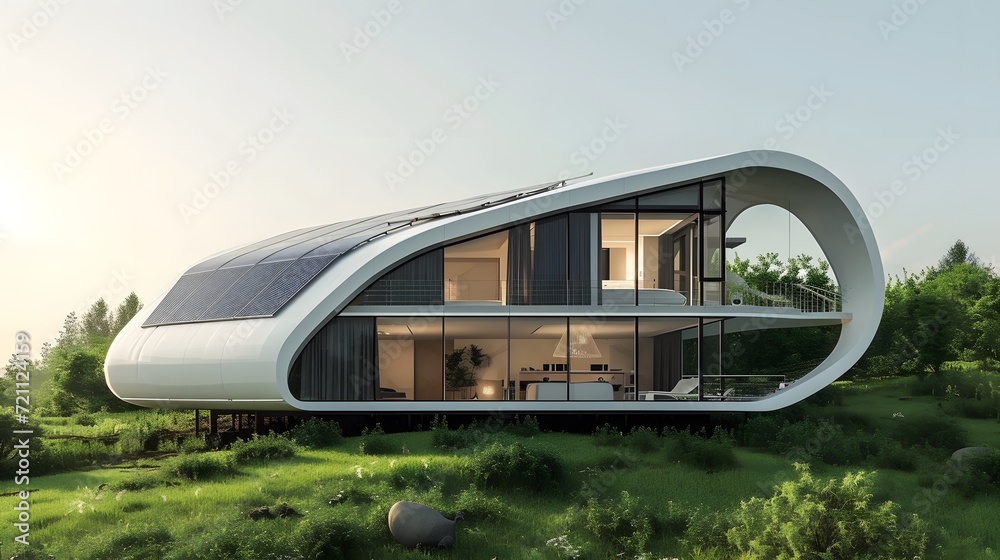 Concept of futuristic generic smart home with solar panels rooftop system for renewable energy. Concept of futuristic generic smart home with solar panels rooftop system for renewable energy.