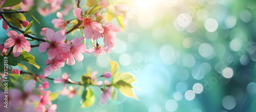 A beautiful springtime background with pink blossoms, creates a serene and natural scene. © jex