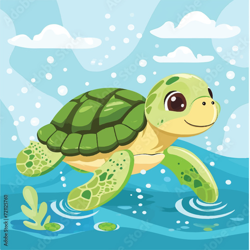 Fototapeta Naklejka Na Ścianę i Meble -  Cute Turtle Swimming cartoon vector illustration