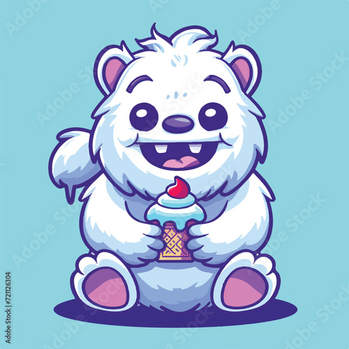 Fototapeta Naklejka Na Ścianę i Meble -  Cute Yeti Eating Ice Cream cartoon vector illustration
