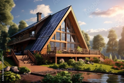 Modern Eco-Friendly Energy Systems in Log House - Green Living Concept © Александр Раптовый