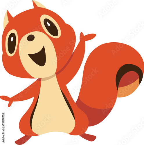 手描きのかわいいリスキャラクター4　(片手を上げる)