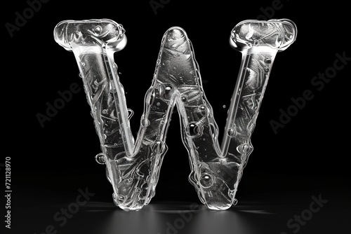W Alphabet Letter Liquid 3D isolated on black background